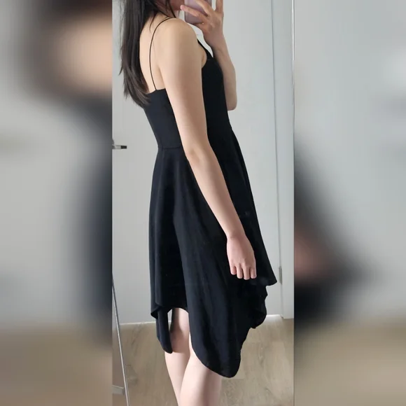 Black V-Neck Flare Midi Dress - Picture 2 of 6